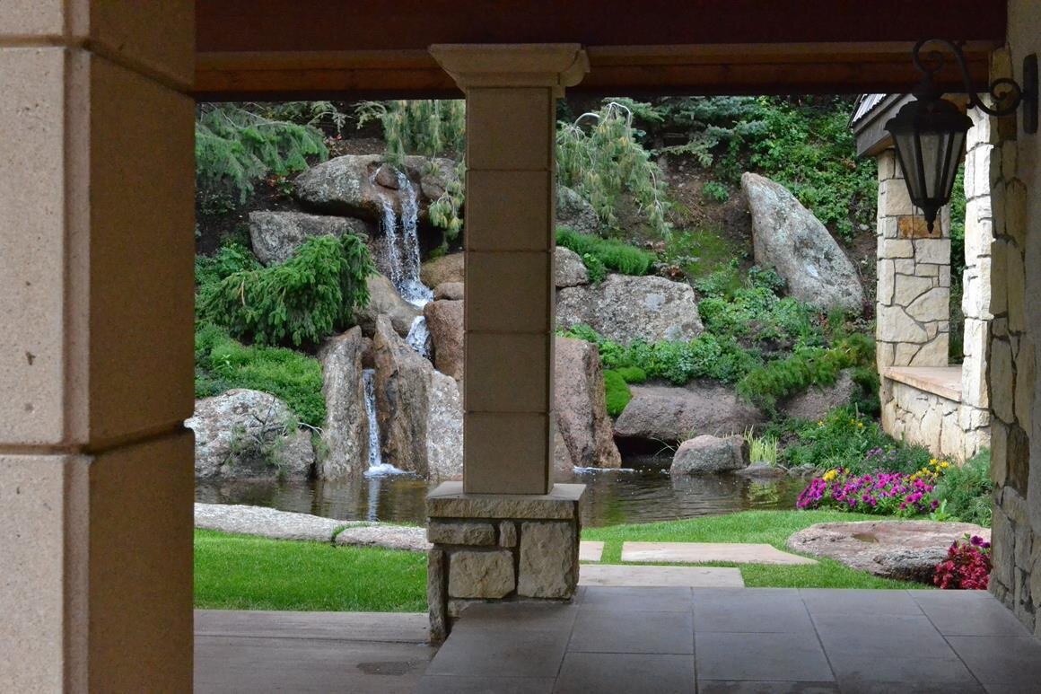 Inside view of garden waterfall