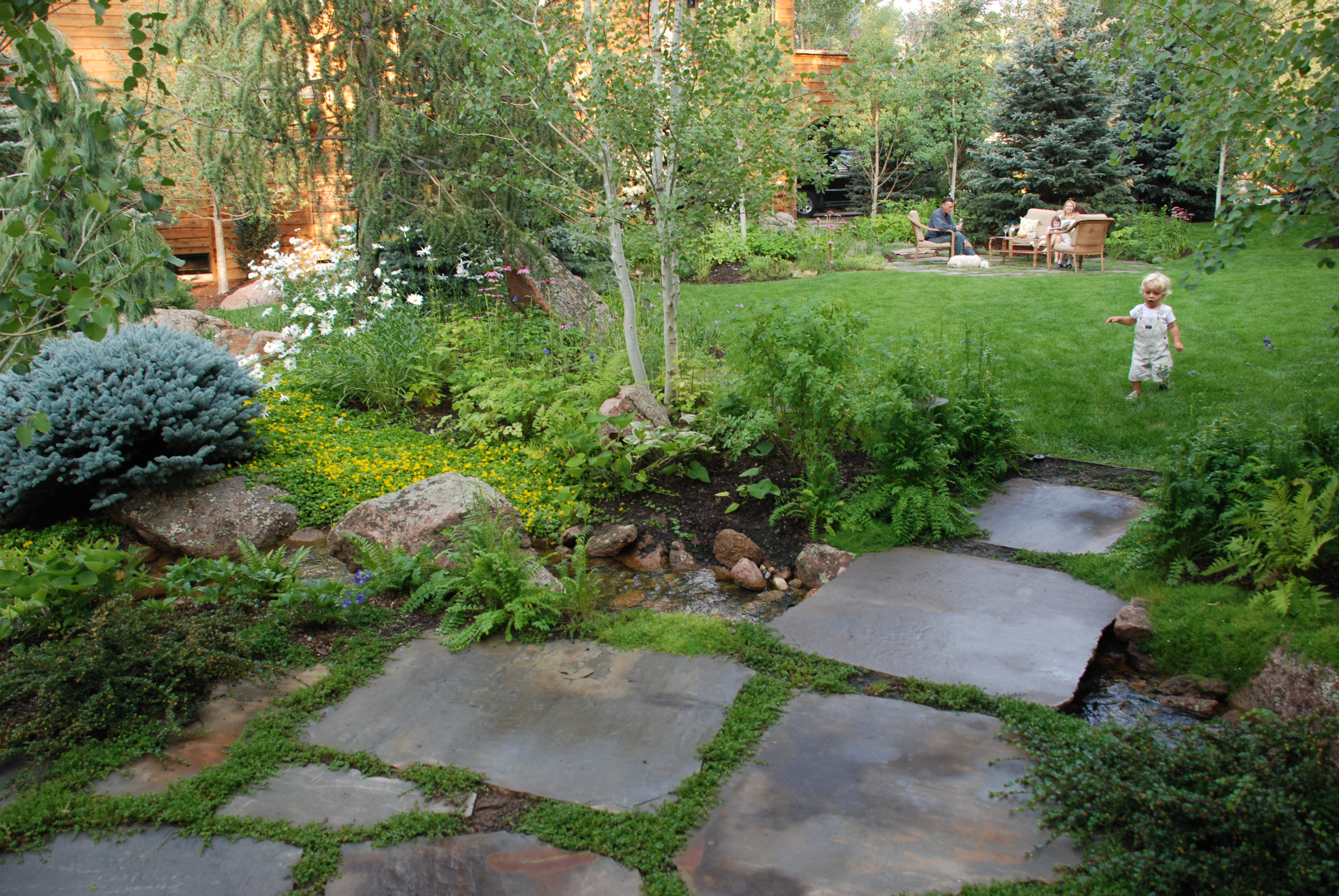 Woodland Pond: A subtle overlay of gardens and water
